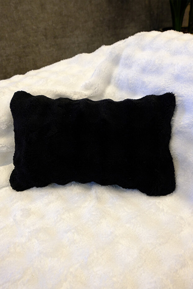 Plush Puffy Decorative Rectangular Pillow Cushion Cover Fluffy Bubble Black 1 Piece 30X50 cm
