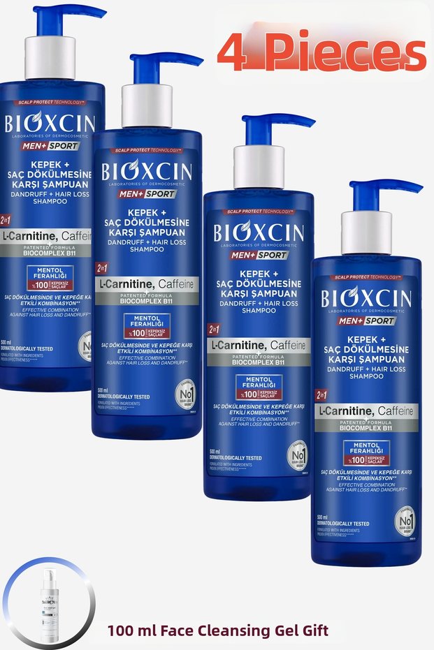 Dandruff + Anti-Hair Loss Shampoo Men+Sport + (4X500Ml) + 100 ml Facial Cleansing Gel Gift