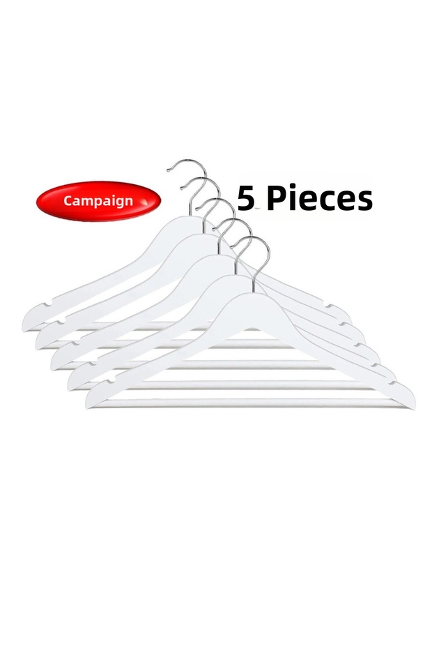 5-Piece Wooden Look Clothes and Garment Hanger White