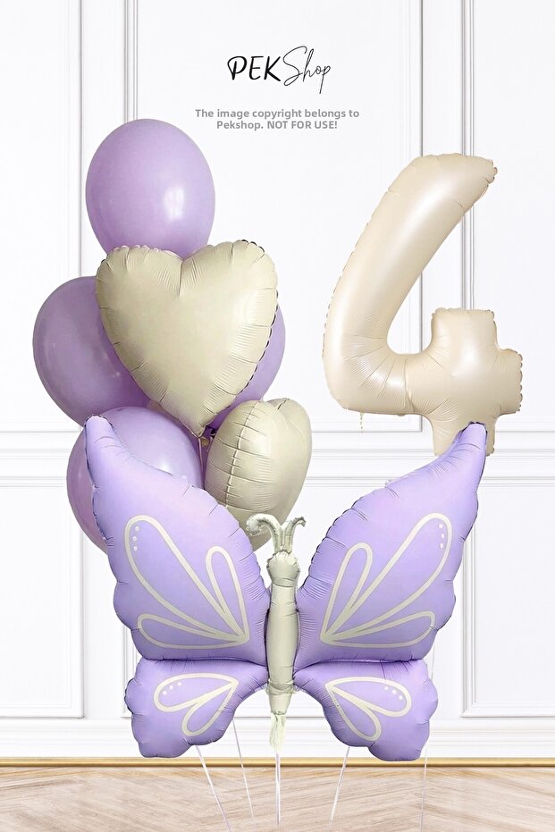 Retro Lilac Butterfly Theme Birthday Balloon Chain Set