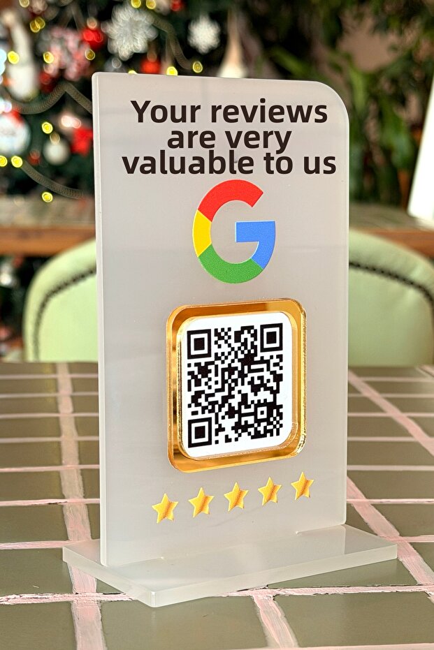 Google Review Qr Stand Plexiglass Translucent White - 1
