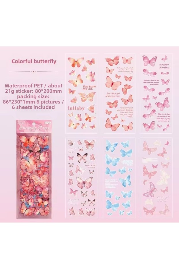 6 Sheets 114 Pieces Transparent Pink Butterfly Sticker Bullet Journal Scrapbook Laptop Agenda Planner