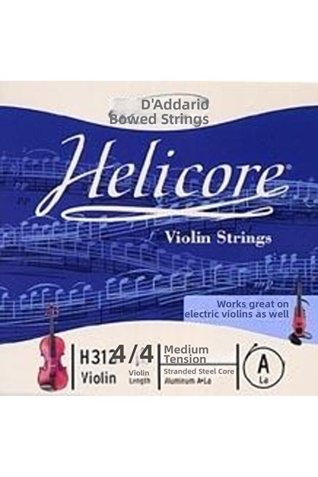 سلسلة كمان فردية من نوع هيليكور D'Addario H312 (درجة A) (4/4) | شبكة ذات نواة فولاذية، ذات طابع واضح، قطرها رفيع، مريحة