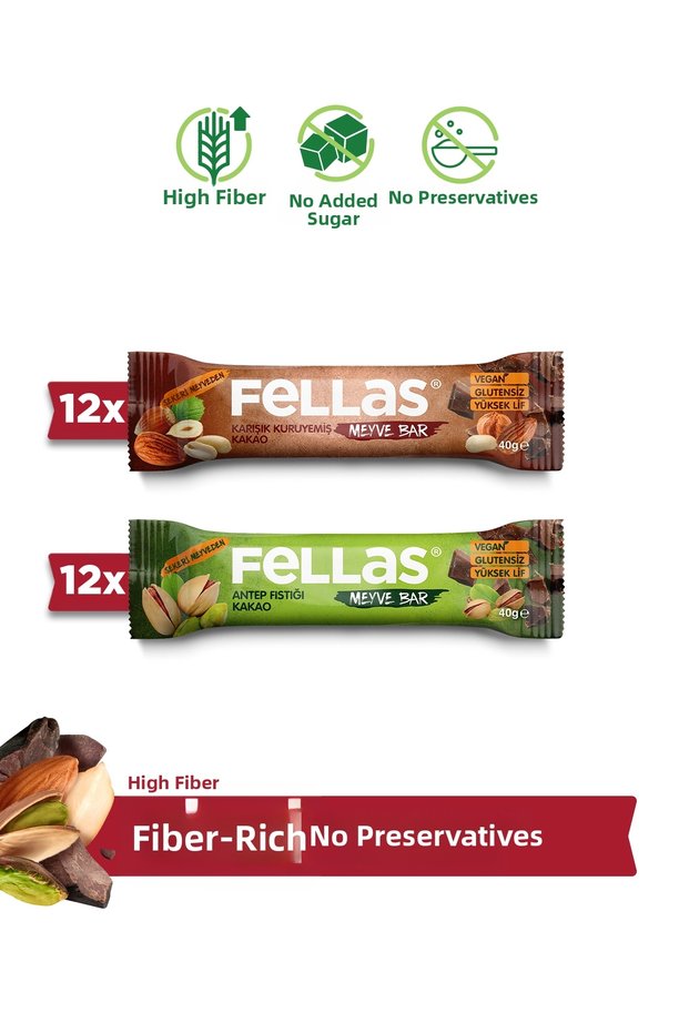 Fruit Bar (40 g) Super Double Box - 24 Pieces (Mixed Nuts X 12 + Pistachios X 12)