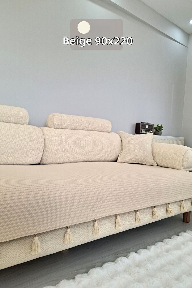 غطاء أريكة Home مزين بشرّابات، مقاس 200×95 سم
