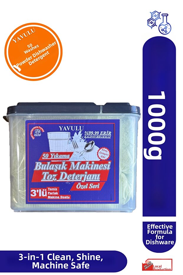 Powder Dishwasher Detergent Triple Effect Special Lid Box 1kg 50 Washes Granular Dishwashing Detergent
