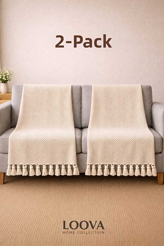Cotton 2-Piece Sofa Cover 100% Cotton Natural 180*215 cm Size