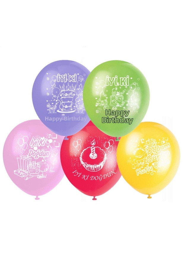 Happy Birthday Written Printed Mixed Color Balloon 20 Pieces