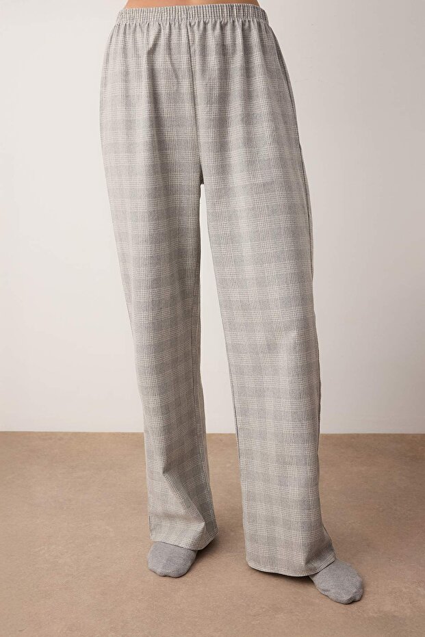 Gri Pamuklu Kalın/Kışlık Ekoseli Flanel Dokuma Pijama Takımı THMAW26PT00196 - 3