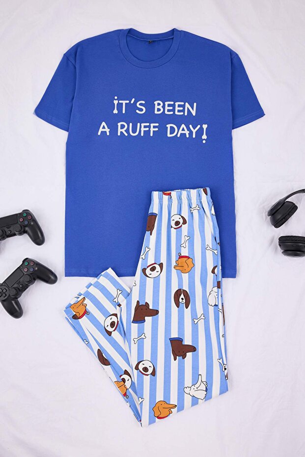 Mavi Regular/Normal Kesim Kısa Kollu Pamuklu Hayvan Desenli Pijama Takımı TMNSS26PT00004 - 4