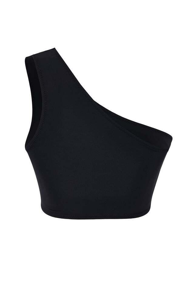 Siyah Mesh Detaylı Tek Omuz Kaplı Bikini Üstü TBESS26BU00005 - 6
