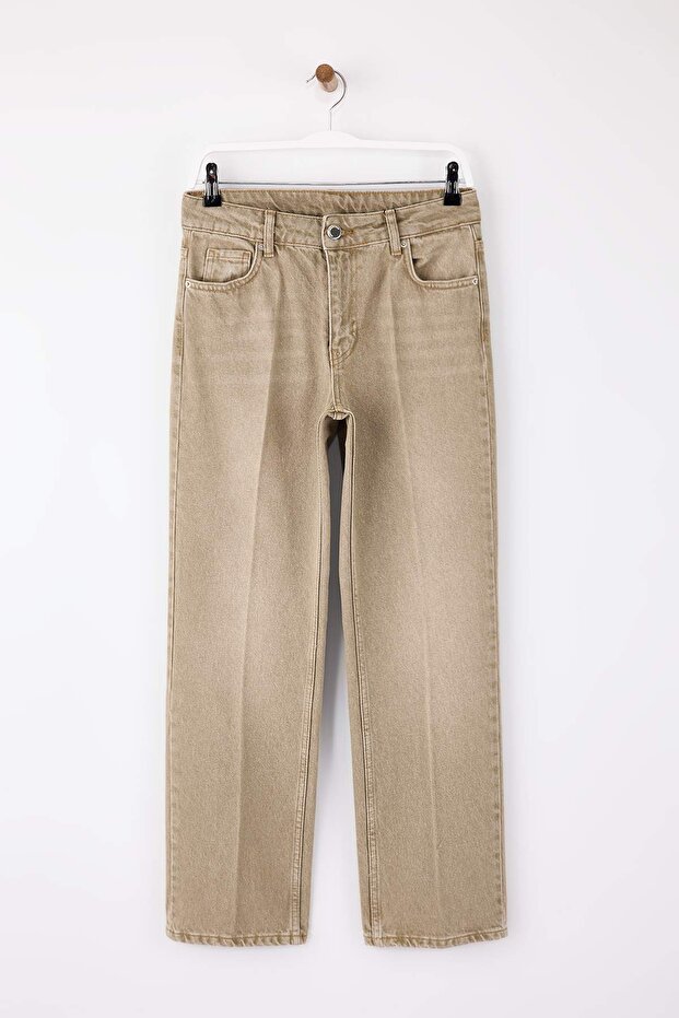 Limited Edition Bej Ütü İzli Normal Bel Straight Jeans TWOSS26JE00049 - 4