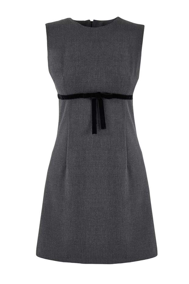 Gri Fiyonklu Mini Poliviskon Dokuma Elbise TWOSS26EL00075 - 5