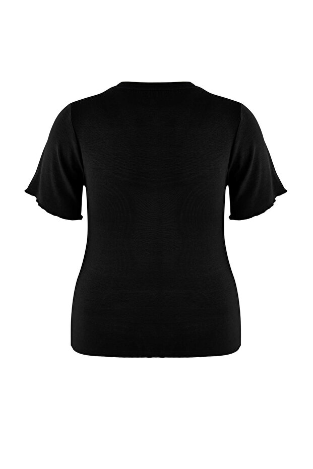 Wardrobe Essentials Siyah Yakası Biye Detaylı Yumuşak Tuşeli Örme Büyük Beden Bluz TBBSS26AF00025 - 9