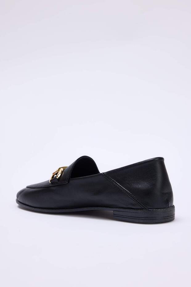 Siyah Hakiki Deri Kadın Loafer TAKSS26LA00001 - 5