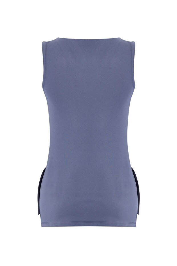Indigo Soft Fırçalı Kumaş Yırtmaçlı Örme Spor Üst/Bluz THMSS26BZ00001 - 8