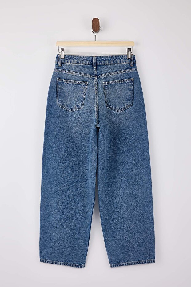 Teen Mavi Dikiş Detaylı Yüksek Bel Baggy %100 Pamuk Jeans TWOSS26JE00084 - 7