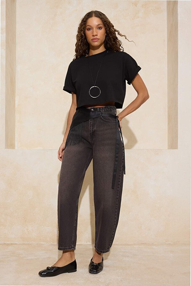 Kahverengi Vintage Yıkama Yüksek Bel %100 Pamuk Barrel Jeans TWOSS26JE00016 - 1
