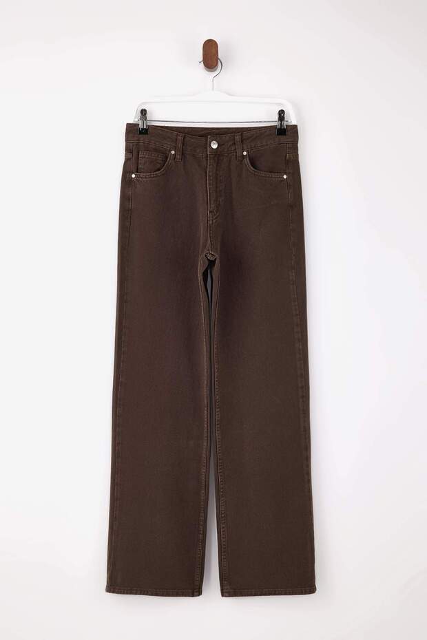 Kahverengi %100 Pamuk Yıkama Efekli Normal Bel Wide Leg Jeans TWOSS26JE00058 - 1