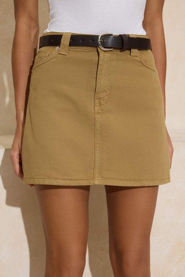 Camel Kemer Detaylı Mini %100 Pamuk Denim Etek TWOSS26ET00005 - 3