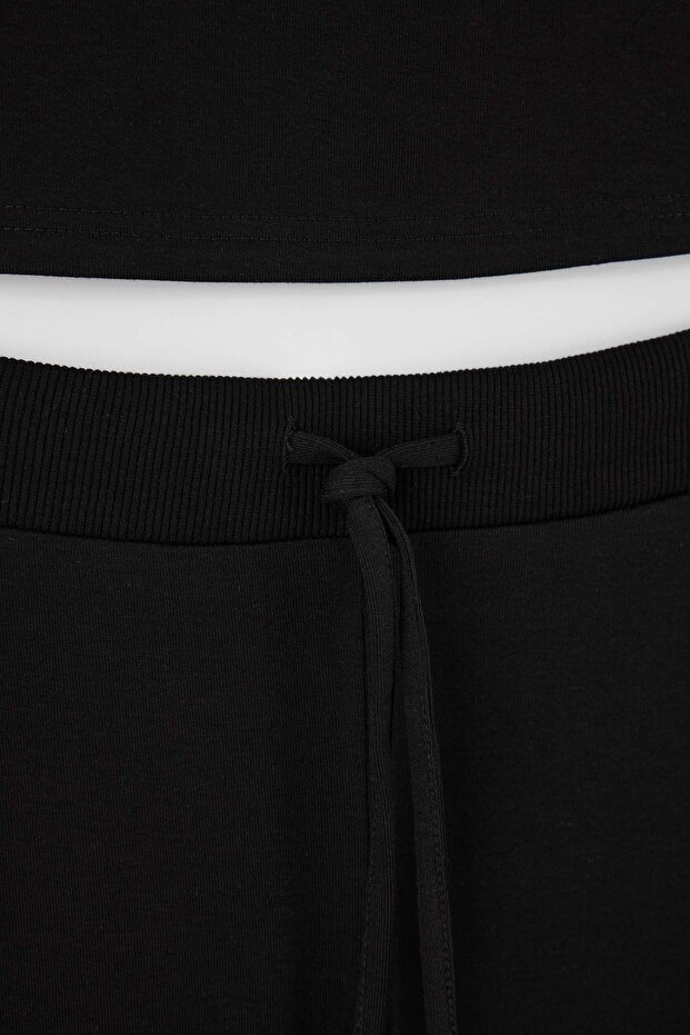 Wardrobe Essentials-Siyah Fitted/Vücuda Oturan Kolsuz Örme Alt-Üst Takım TWOSS26AU00010 - 7