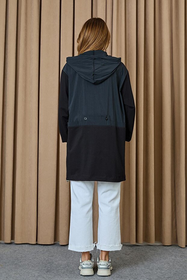 Kadın Kapüşonlu Basic Tunik - 10733TUN - BLACK - 5