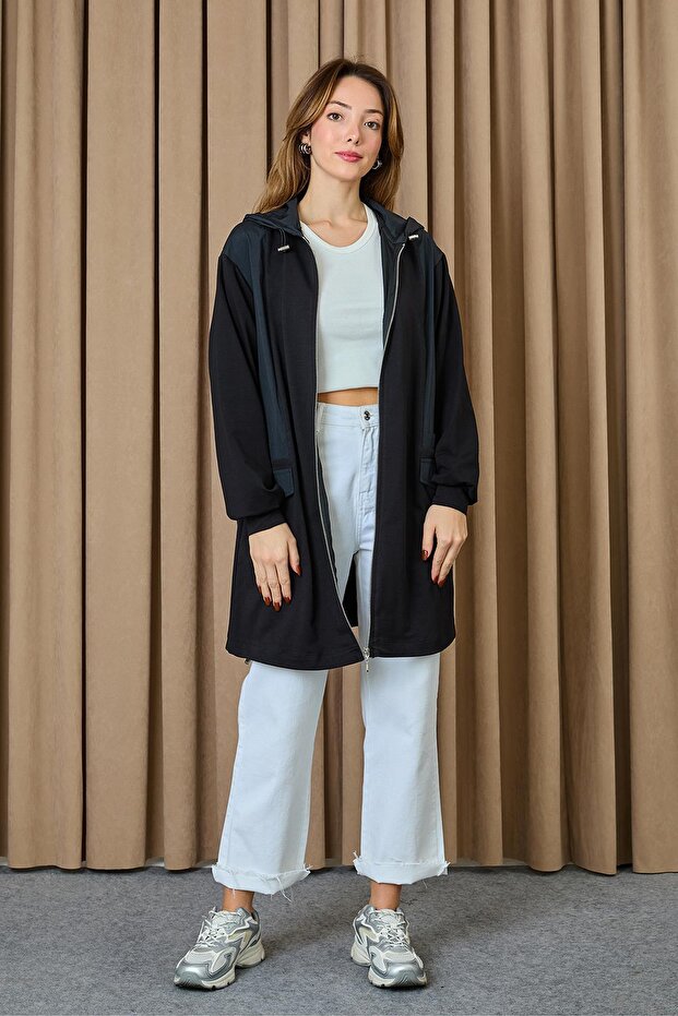 Kadın Kapüşonlu Basic Tunik - 10733TUN - BLACK - 2