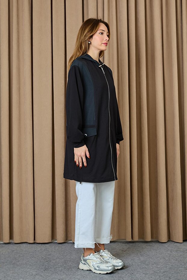Kadın Kapüşonlu Basic Tunik - 10733TUN - BLACK - 4