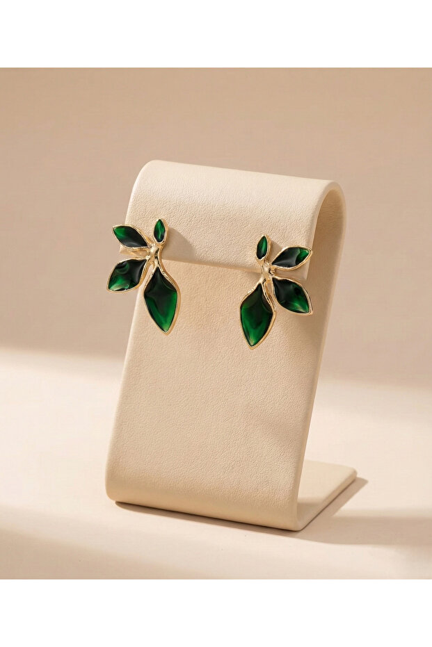 أقراط مينا على شكل أوراق الزمرد - 2