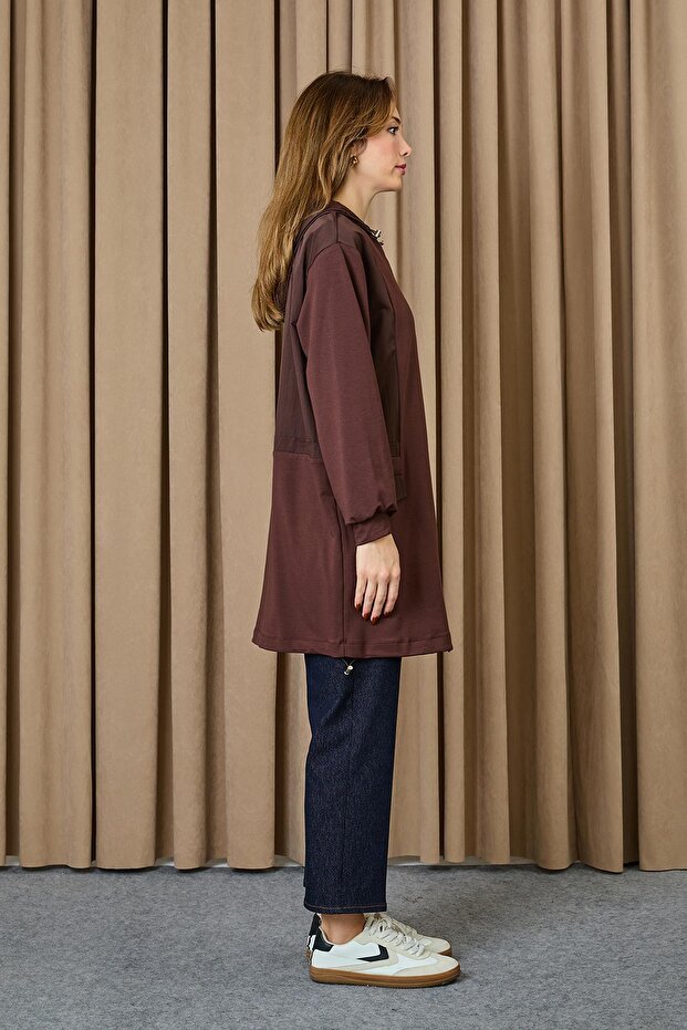 Kadın Kapüşonlu Basic Tunik - 10733TUN - BROWN - 4