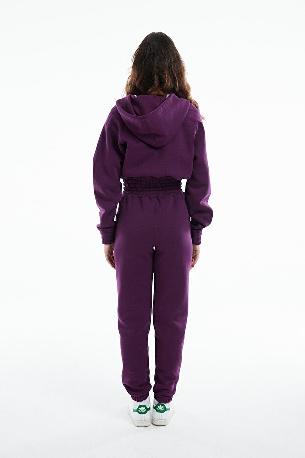 Eazy Kadın Basic Mürdüm Lastikli Premium Kışlık Eşofman Takımı - 4