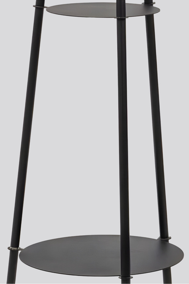 3 Ayaklı Raflı Metal Siyah Dekoratif Fedora Lambader - 6