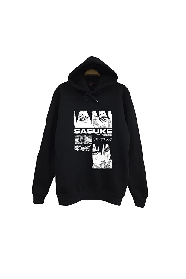 Naruto - Sasuke Uchiha - Anime Printed Unisex 100% Cotton Hooded Black Sweatshirt