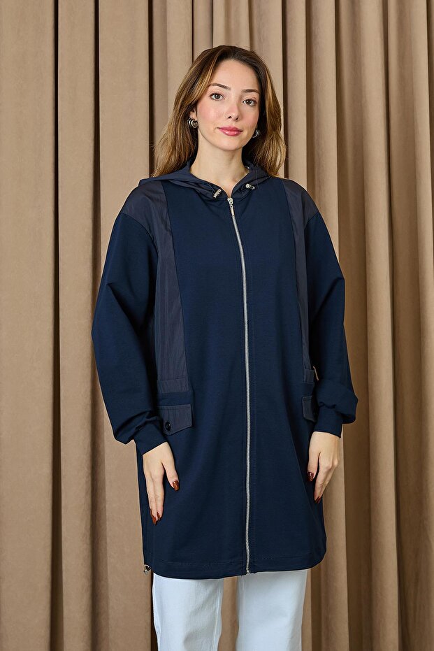 Kadın Kapüşonlu Basic Tunik - 10733TUN - NAVY - 1