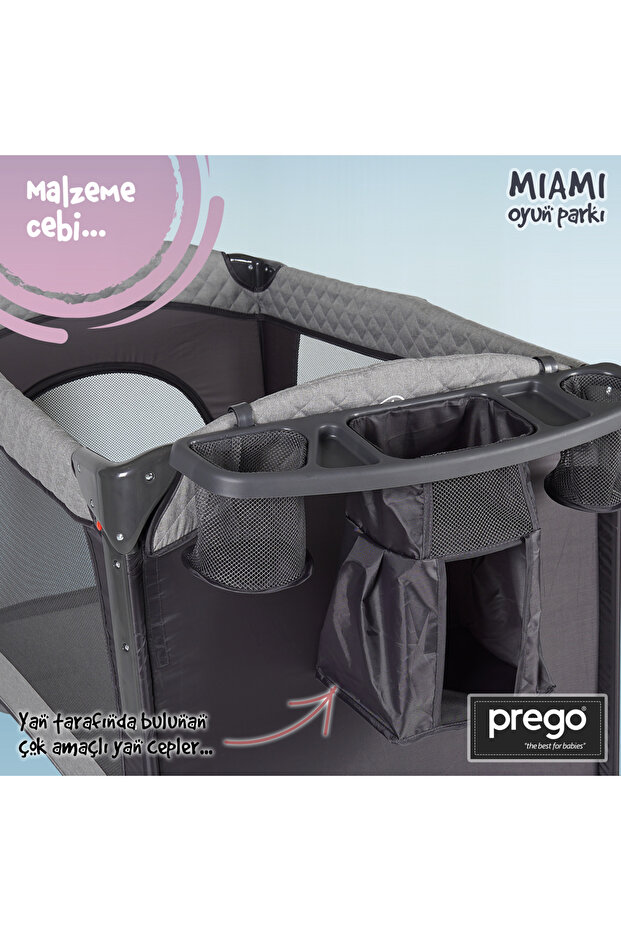 8023 Miami 70x110 Anne Yanı Beşik Oyun Parkı Yatak Gri - 6