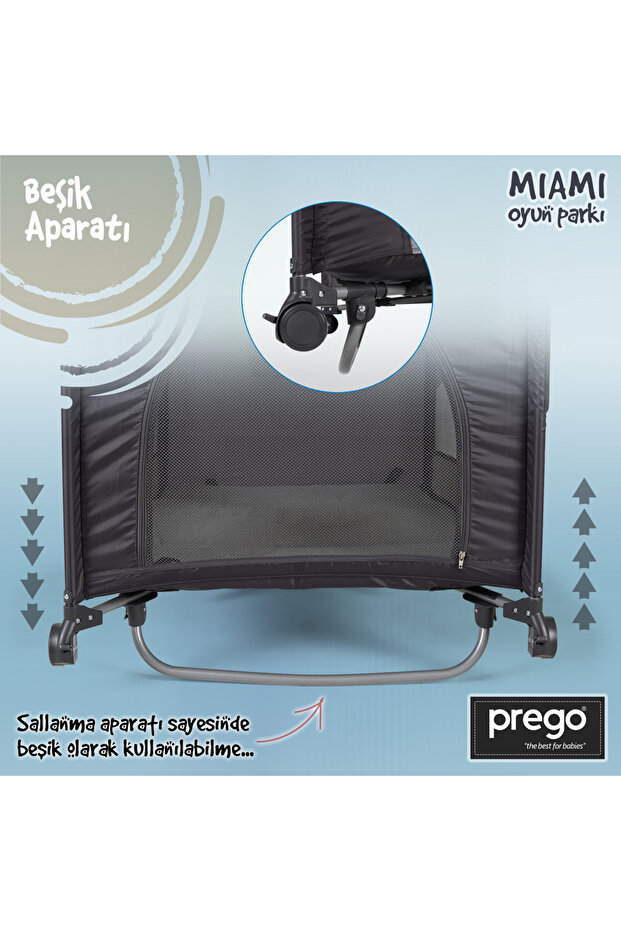 8023 Miami 70x110 Anne Yanı Beşik Oyun Parkı Yatak Gri - 8