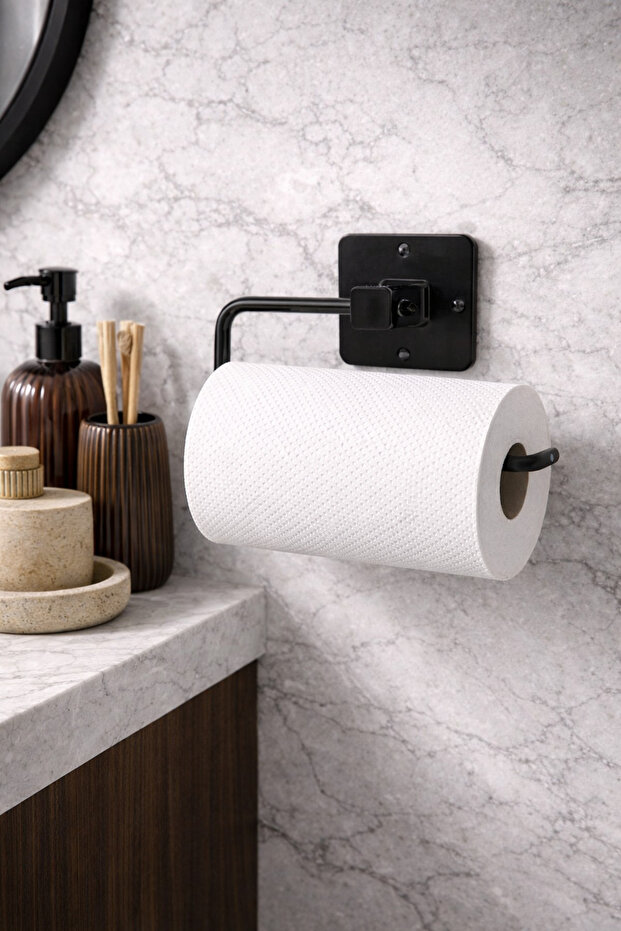 Black Paper Roll Towel Holder Napkin Holder Stainless Adhesive Design Hanger