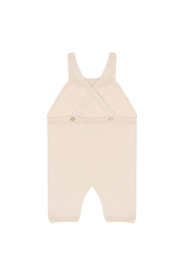 Krem,Tahta Düğmeli, Ayarlanabilir Askılı ,Triko Kız Erkek Bebek Salopet - 2