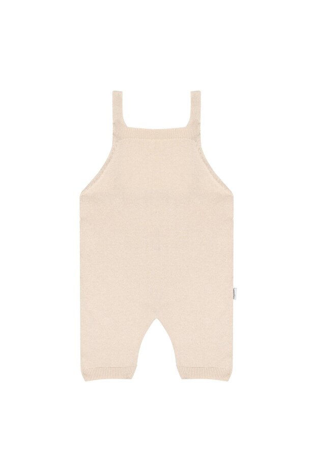 Krem,Tahta Düğmeli, Ayarlanabilir Askılı ,Triko Kız Erkek Bebek Salopet - 1