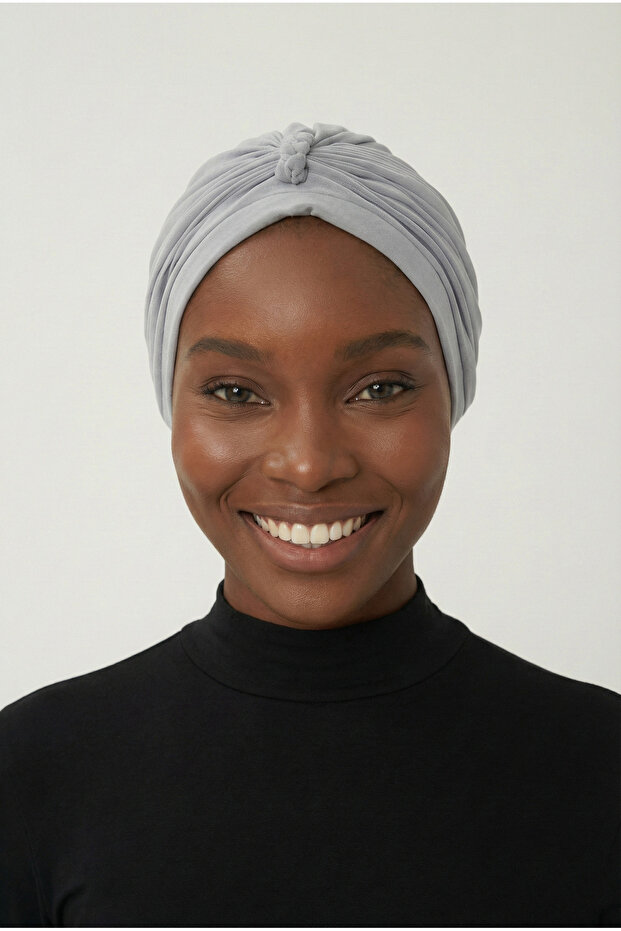 Braided Light Gray Ready-To-Wear Turban Hijab Pool Cap Suitable for Medical Use