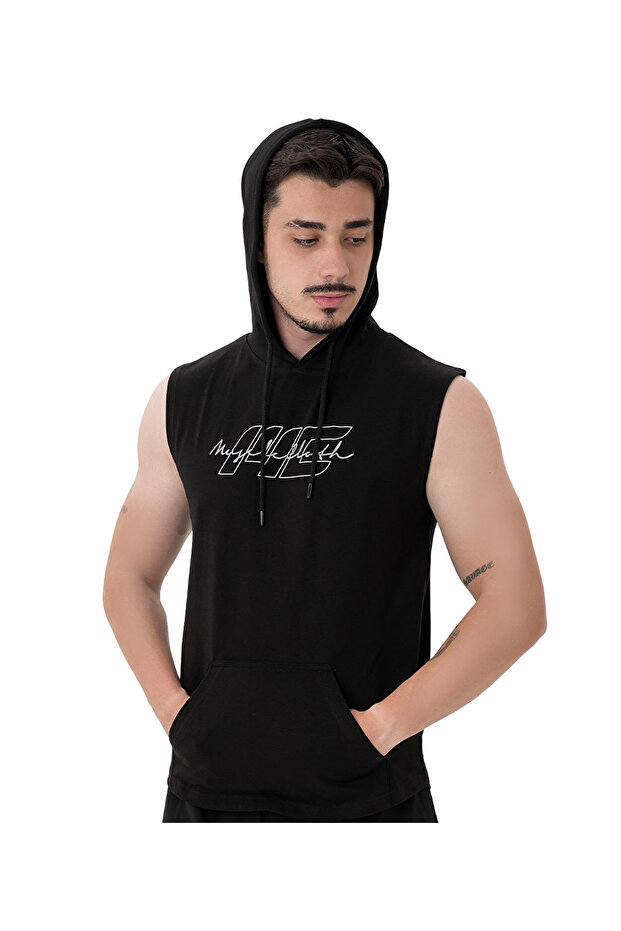 MUSCLECLOTH Icon Kapüşonlu Kolsuz T-Shirt Siyah
