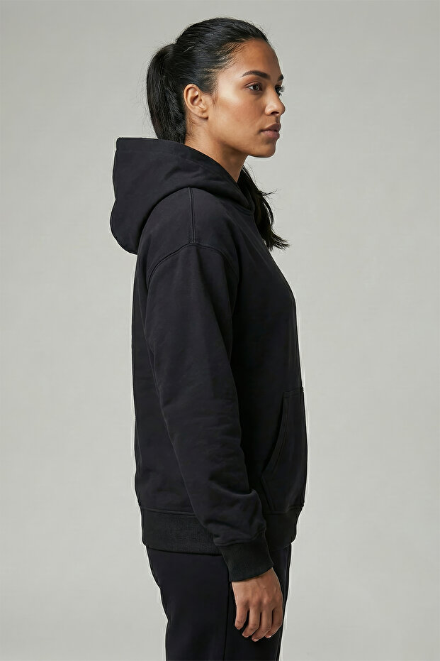 Siyah Oversize Kapüşonlu Sweatshirt - 2