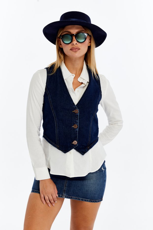 Women's Denim Vest – Stylish Buttoned Jean Vest, Daily and Casual Combination