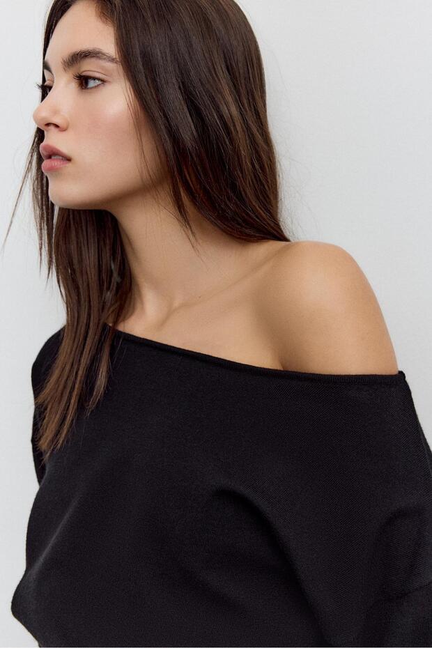 Geniş yaka triko kazak - 4