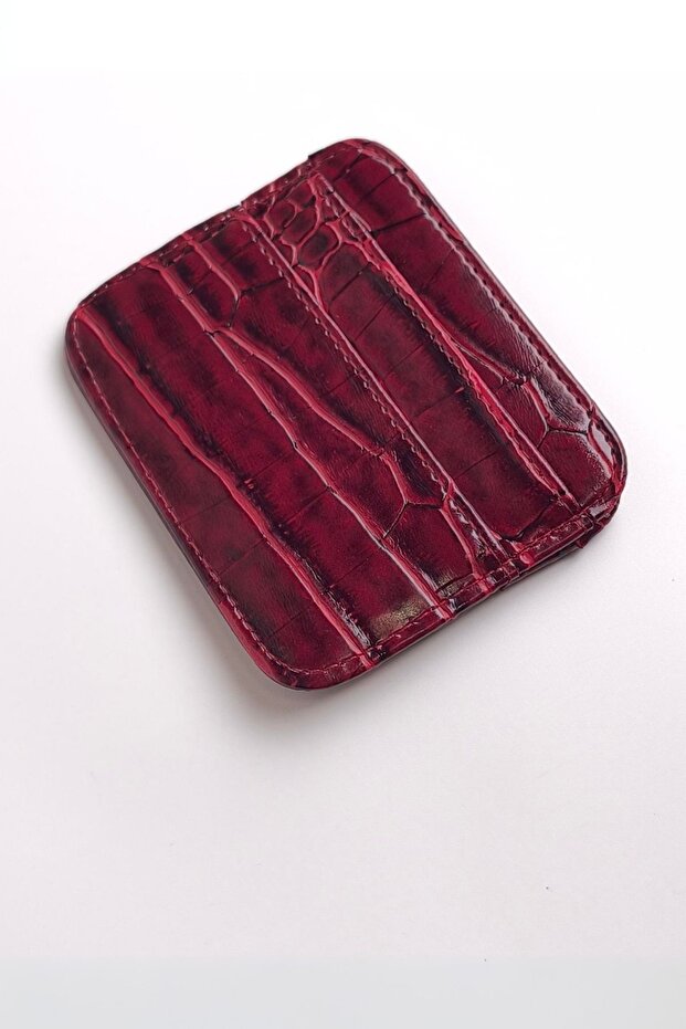 Croco Deri Basic Kartlık Bordo - 3