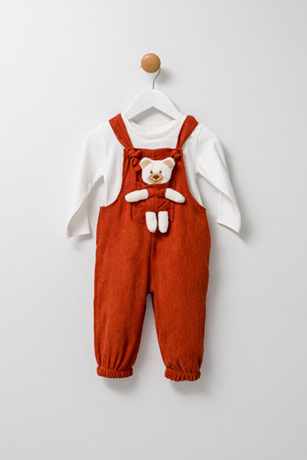Unisex Boy Size Corded Fabric Salopet with Teddy Toy, Pack of 2