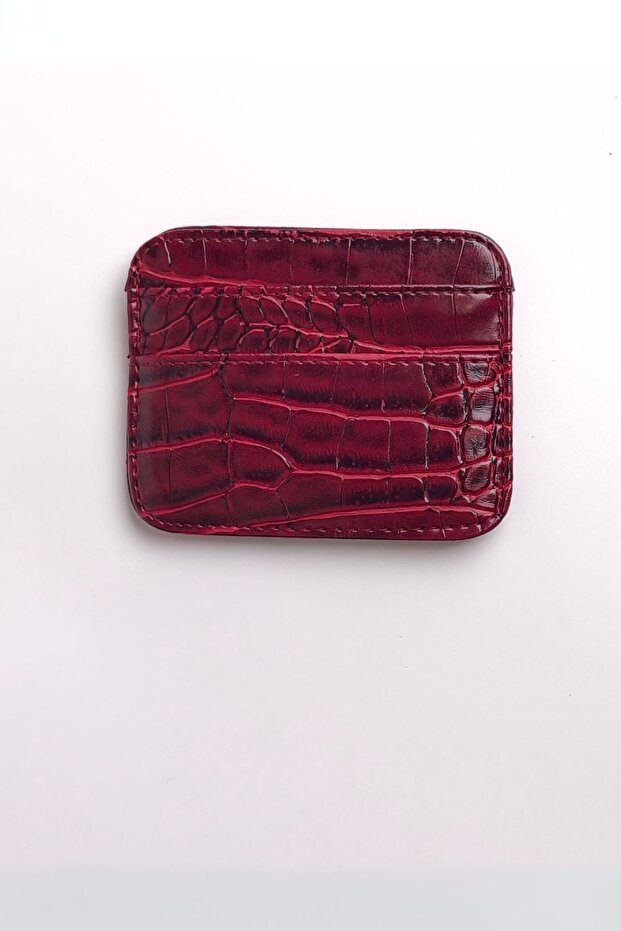 Croco Deri Basic Kartlık Bordo - 4