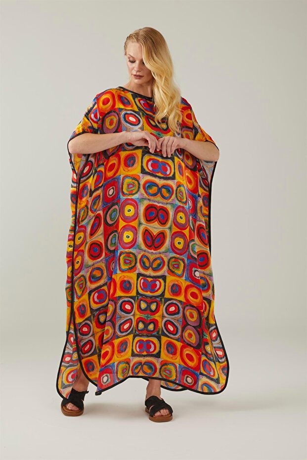 Squares With Circles Desenli İpek Elbise - 1