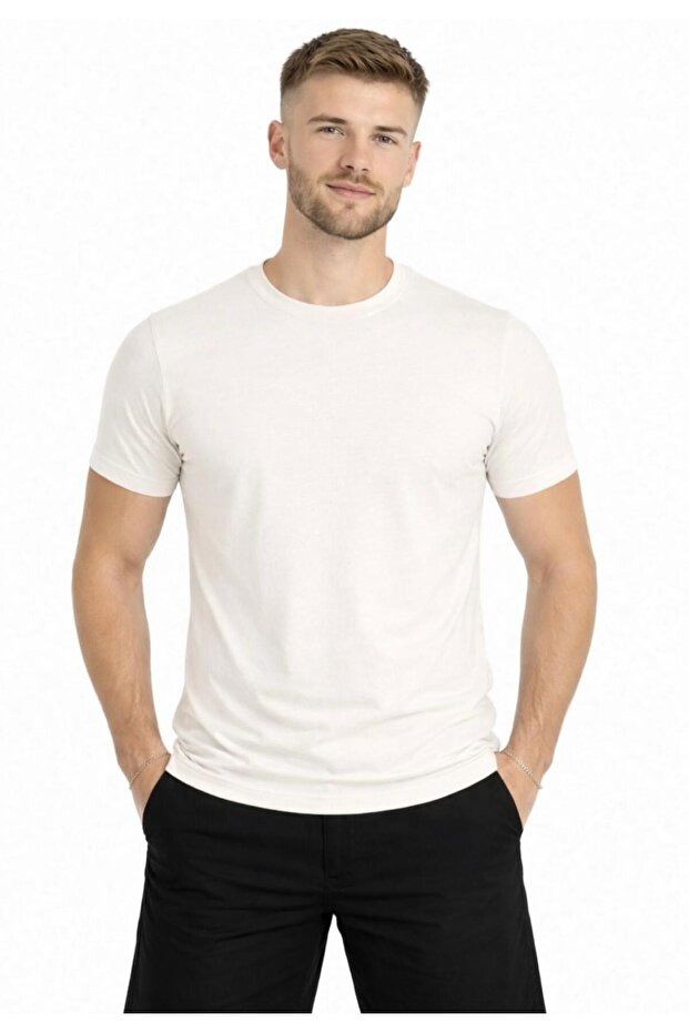 Men's Ecru Short Sleeve T-Shirt-D405