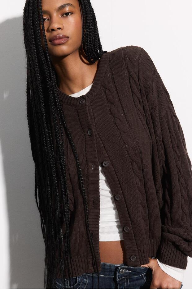 Düğmeli örgü triko hırka - 3